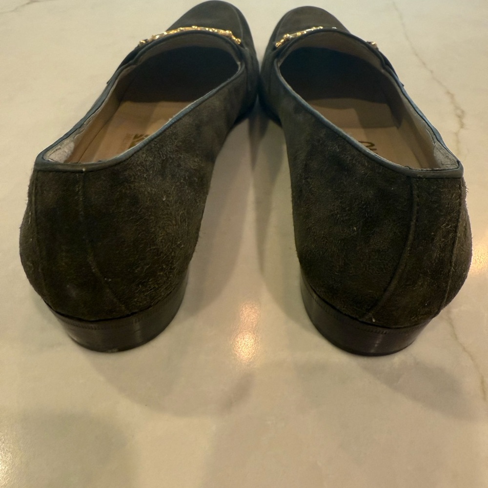 Salvatore Ferragamo Vintage Dark Green Suede Loafers with Gold Buckle - Picture 6 of 8